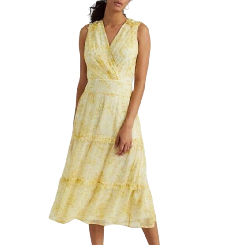 Lauren Ralph Lauren Yellow & White Sheer Smock Dress
