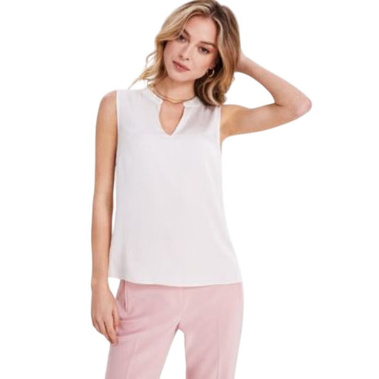 Bar III Women's Split-Neck Sleeveless Top in Bar White
