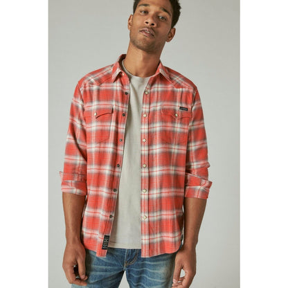 Lucky Brand Men's Stretch Grom Plaid Western Long Sleeve Shirt