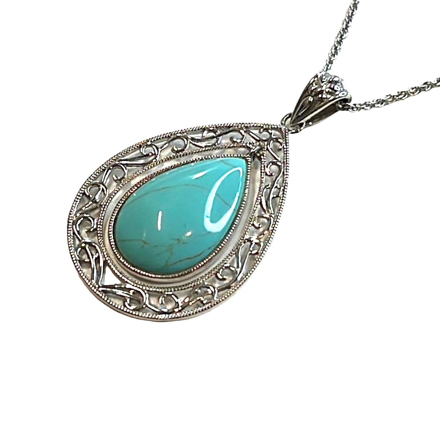 R. H. Macy Silver & Turquoise Teardrop Pendant Necklace, NWT!