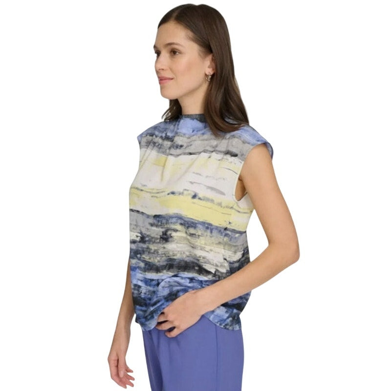 Calvin Klein Women's Sleeveless Watercolor Top in Blue & Yellow