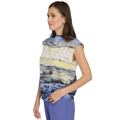 Calvin Klein Women's Sleeveless Watercolor Top in Blue & Yellow
