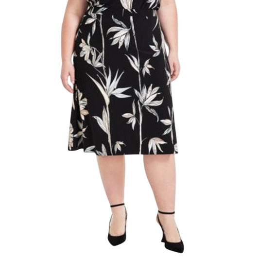 Kasper Women's Plus Size Printed Flared Midi Skirt in Black Multi Print