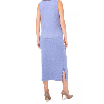 Vince Camuto Women's "Cozy Season" Whipstitched Midi Skirt in Denim Heather Blue