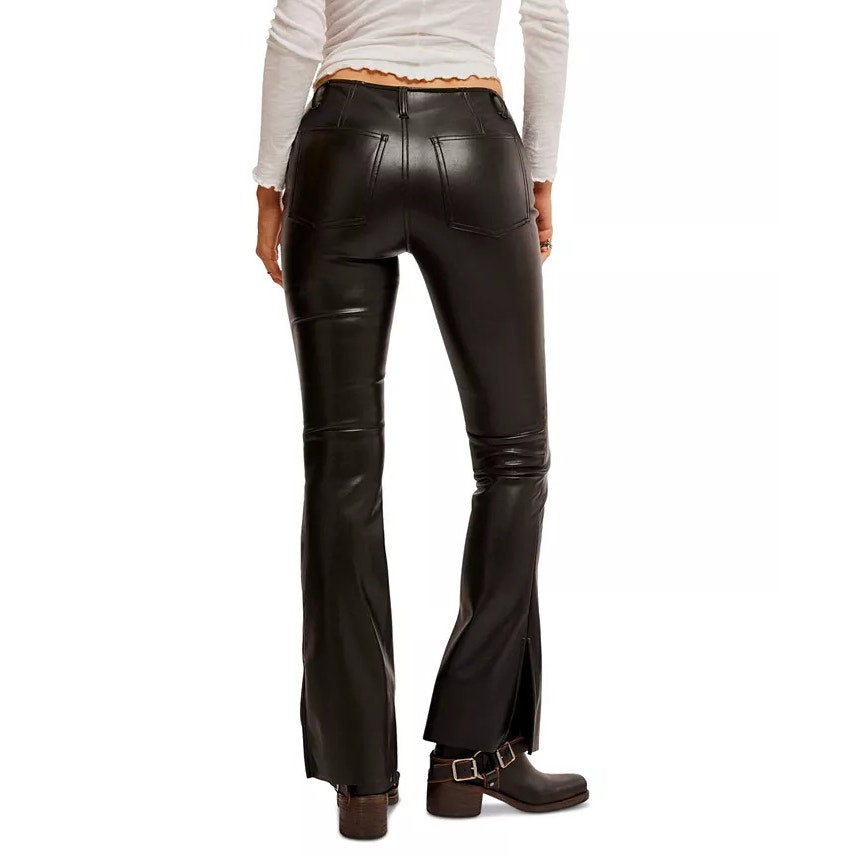 Free People Women's "Level Up" High Rise Faux Leather Flare Pants