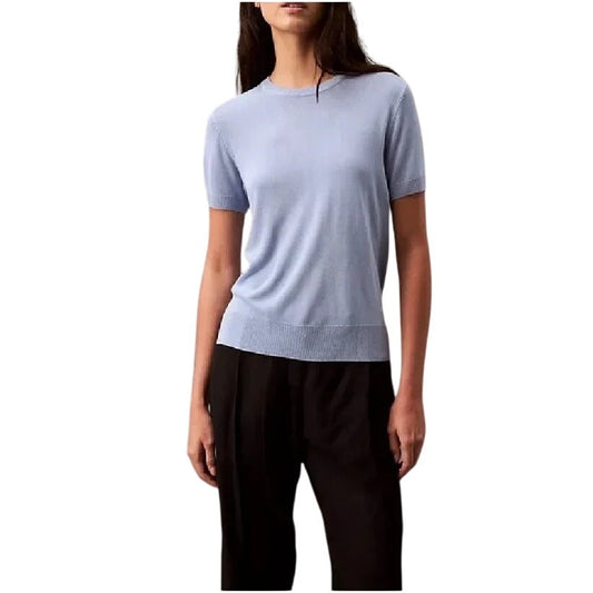 Calvin Klein Women's Fine Gauge Short Sleeve Sweater in Blue Cheer