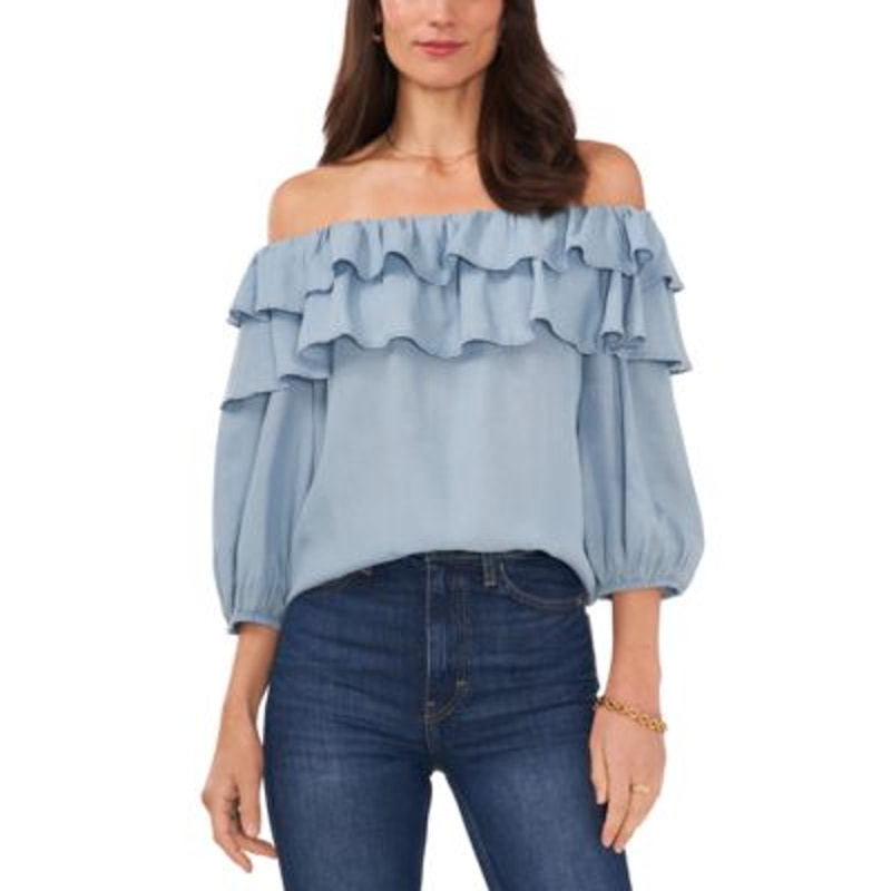 Sam & Jess Women's Ruffled Off-the-Shoulder Ruffle Top in Artic Surf Blue