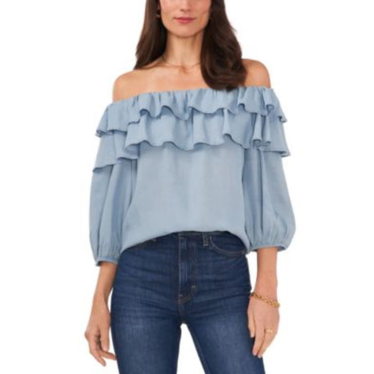 Sam & Jess Women's Ruffled Off-the-Shoulder Ruffle Top in Artic Surf Blue