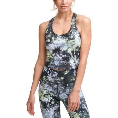 Calvin Klein Black & White Tie Dye Print Cropped Racerback Tank Top