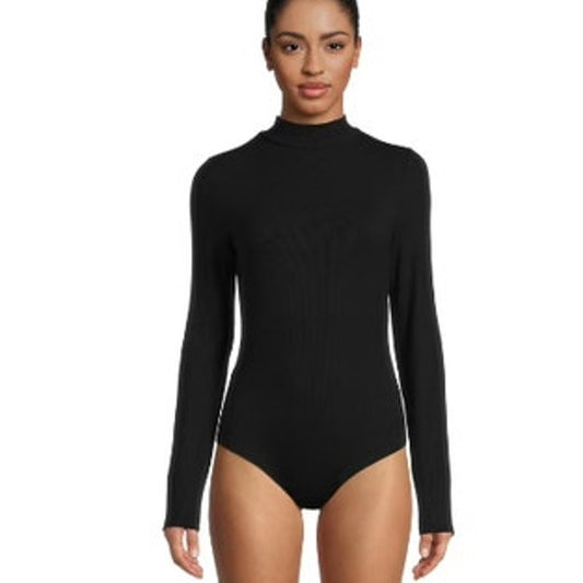Self Esteem Juniors Long Sleeve Mock-Neck Bodysuit in Black