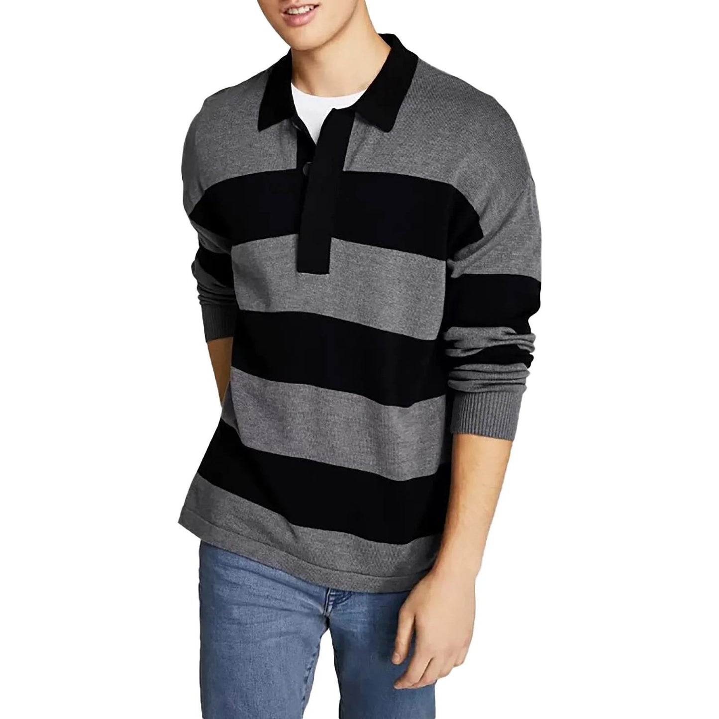 AND NOW THIS Men's Gray & Black Knit Striped Pullover Sweater, Size XL