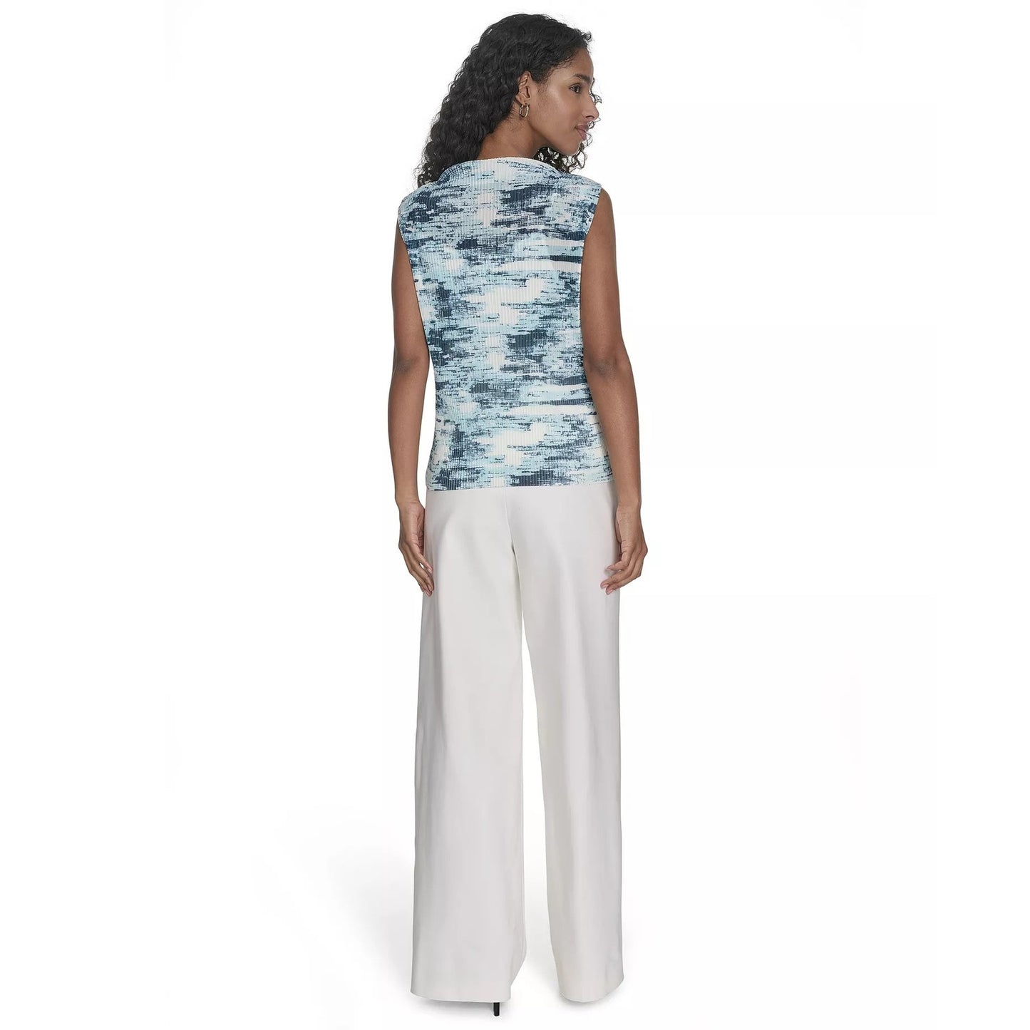 Calvin Klein Petite Printed Pleated Sleeveless Top in Positano Multi