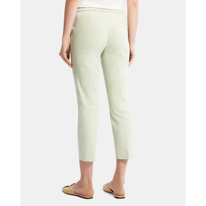 Theory Slim Cropped Pull-On Pant in Stretch Linen In Mint