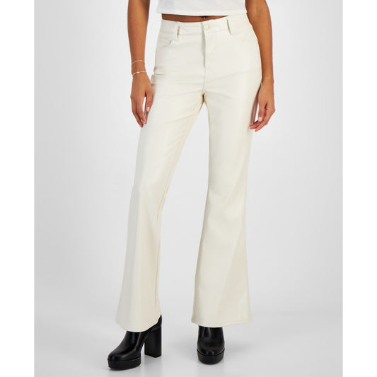 Dollhouse Juniors Vegan Leather Flare Leg Pants in Winter White