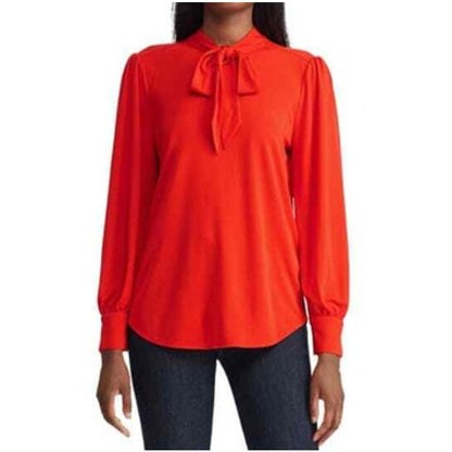 Ralph Lauren Burnt Orange Jersey Tie Neck Top, “Nihany”, Size PS