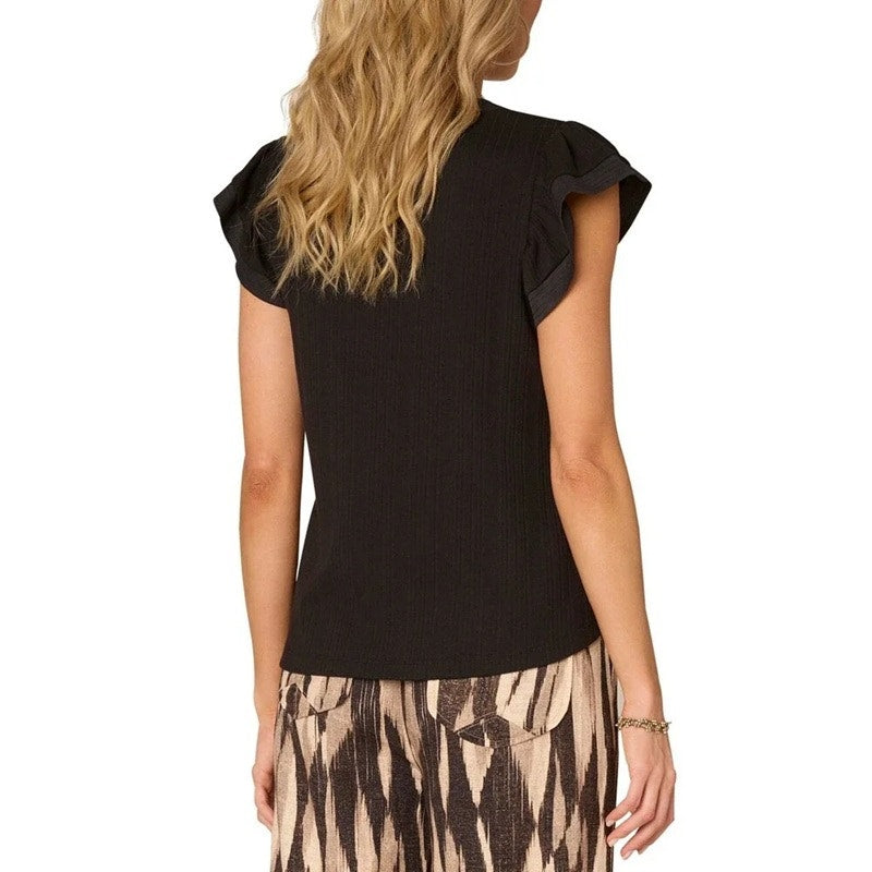 Democracy Trendy Plus Relaxed Flutter Sleeve Ribbed Top in Black