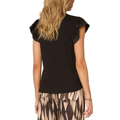 Democracy Trendy Plus Relaxed Flutter Sleeve Ribbed Top in Black