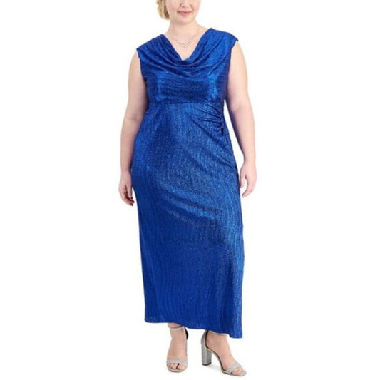 Connected Apparel Women's Sleeveless Cowl Neck Dress in Glitter Royal Blue