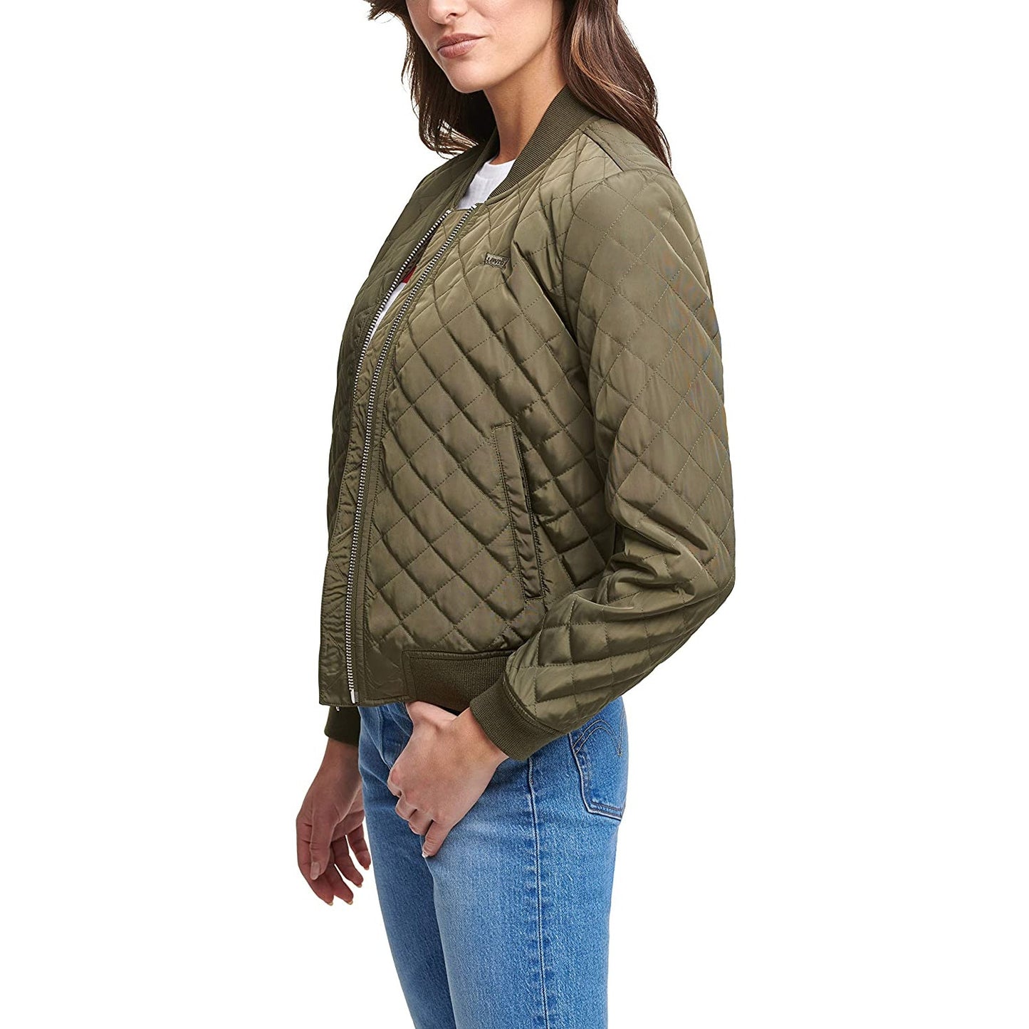 Levi's Women's Diamond Quilted Bomber Jacket in Army Green, Size Small