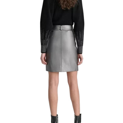DKNY Women's Metallic Faux-Leather Skirt in Gunmetal Gray