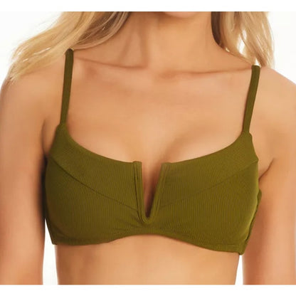 BAR III Women's Ribbed Notch Front Bikini Top in Field Green