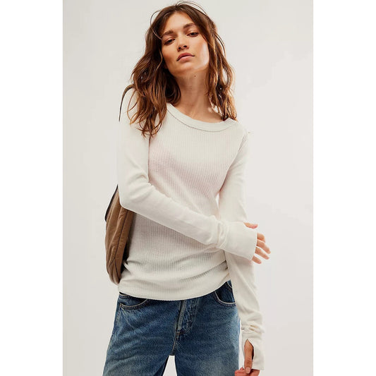 Free People Care Cotton Honey Bee Crew Neck in Ivory