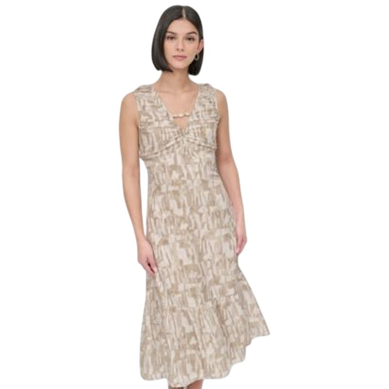 DKNY Women's City Burnout Beaded-Trim Dress in Broken City Tan