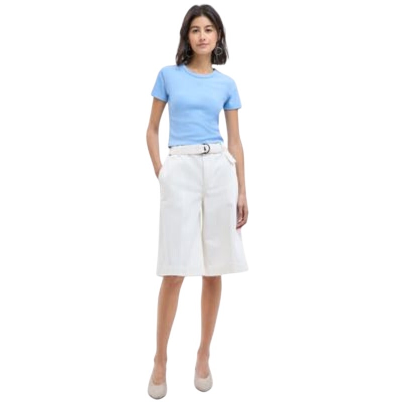 HUGO BOSS Women's Cotton High-Rise Belted Denim Shorts in Natural Tan