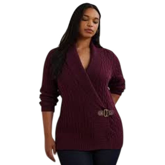 Lauren Ralph Lauren Women's Plus Size Buckled Sweater in Wine Red