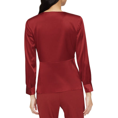 Theory Twist Blouse in Stretch Silk Satin Red Dahlia, Size 00