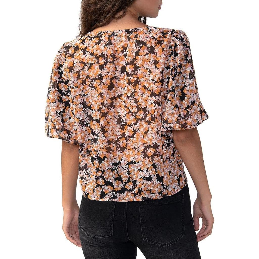 Sanctuary Floral Print Puff Sleeve Button-Up Shirt In Harvest, Size XS