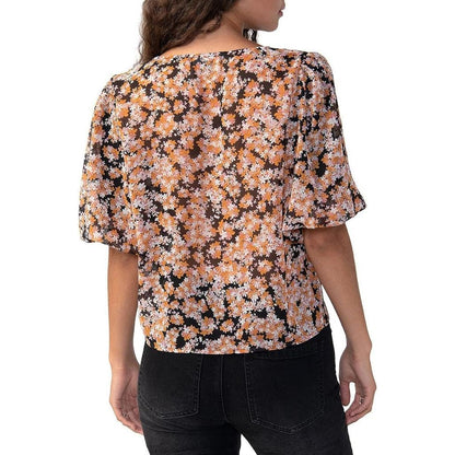 Sanctuary Floral Print Puff Sleeve Button-Up Shirt In Harvest