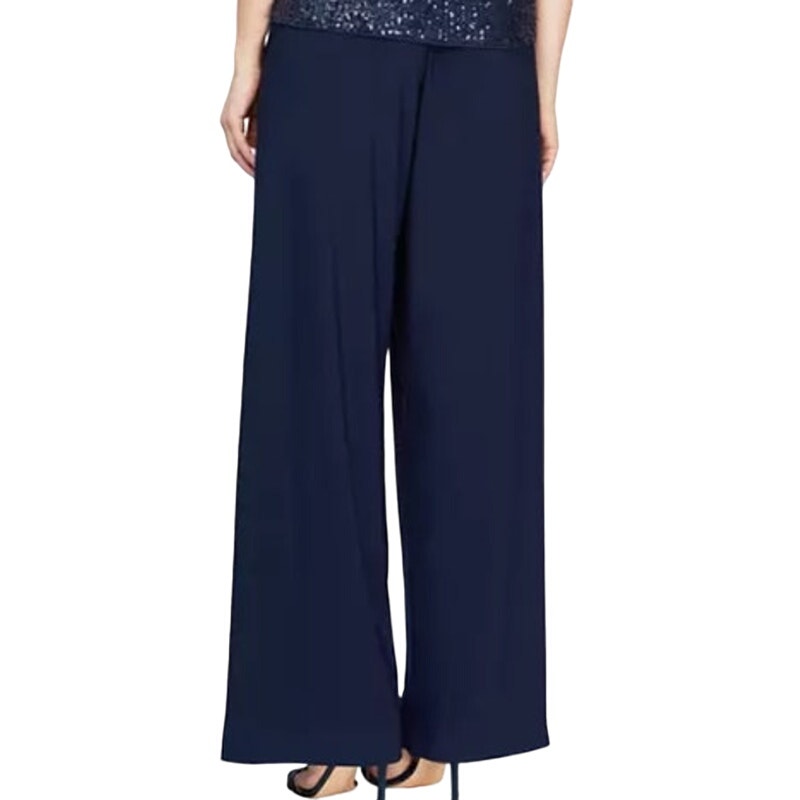 Alex Evenings Women's Chiffon Wide Leg Pants in Dark Navy Blue