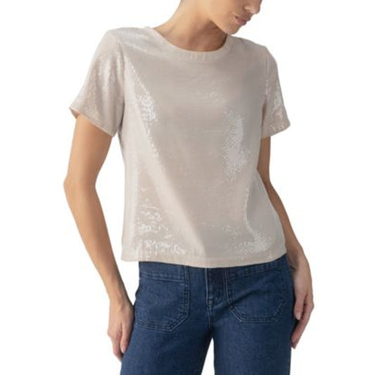 Sanctuary Women's Perfect Sequin Crewneck Short-Sleeve Top in Frosted Almond