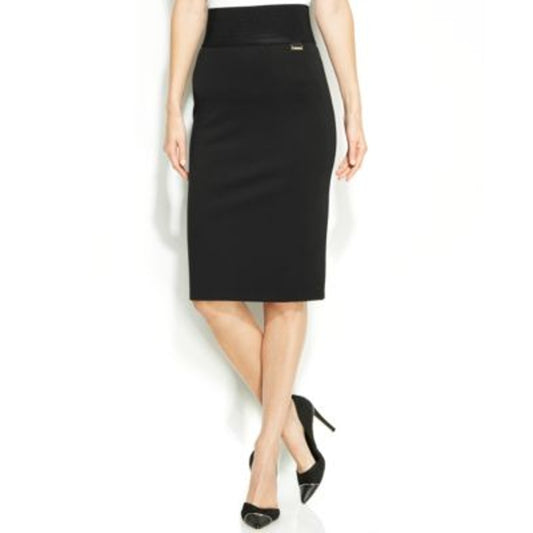 Calvin Klein Women's Wide Waistband Pull-On Skirt in Black