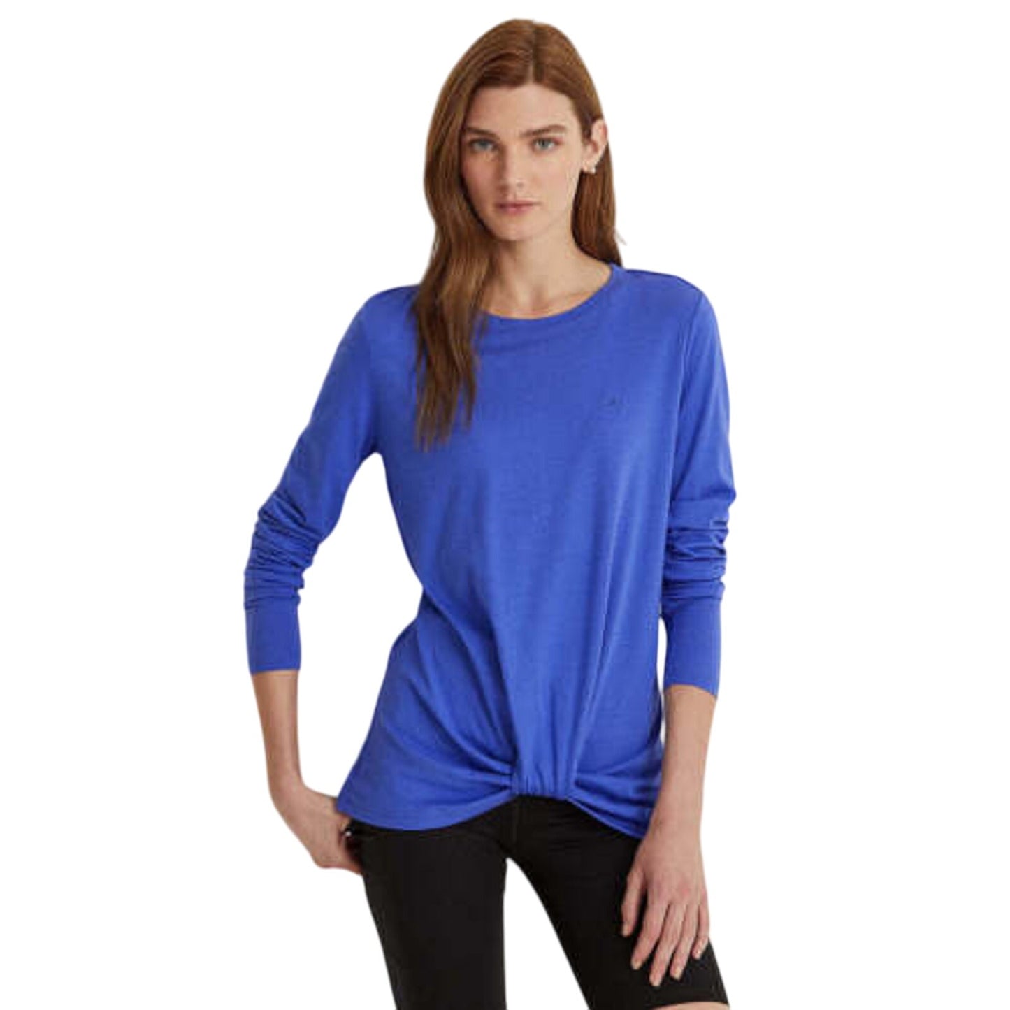 Lauren Ralph Lauren Women's Long Sleeve Pampelonne Blue Twist Front Blouse, S