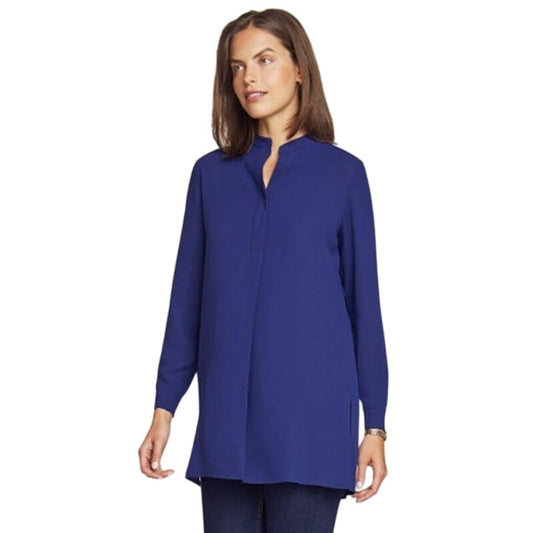 Anne Klein Women's Long-Sleeve Mock-Neck Tunic Top in Navy Blue