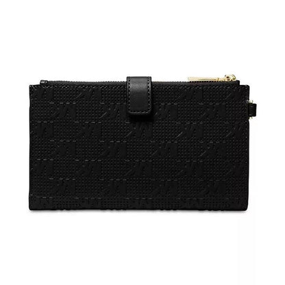 Michael Kors Signature Jet Set Double Zip Embossed Black Wristlet Wallet