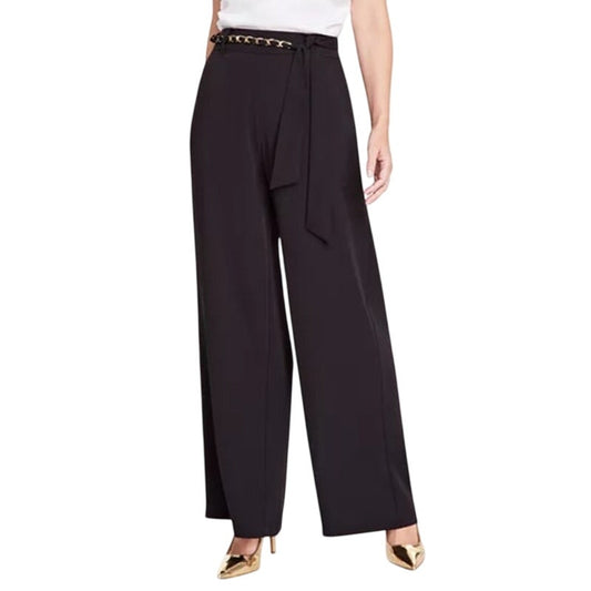 INC International Concepts Women's High-Rise Chain-Belt Pants in Deep Black