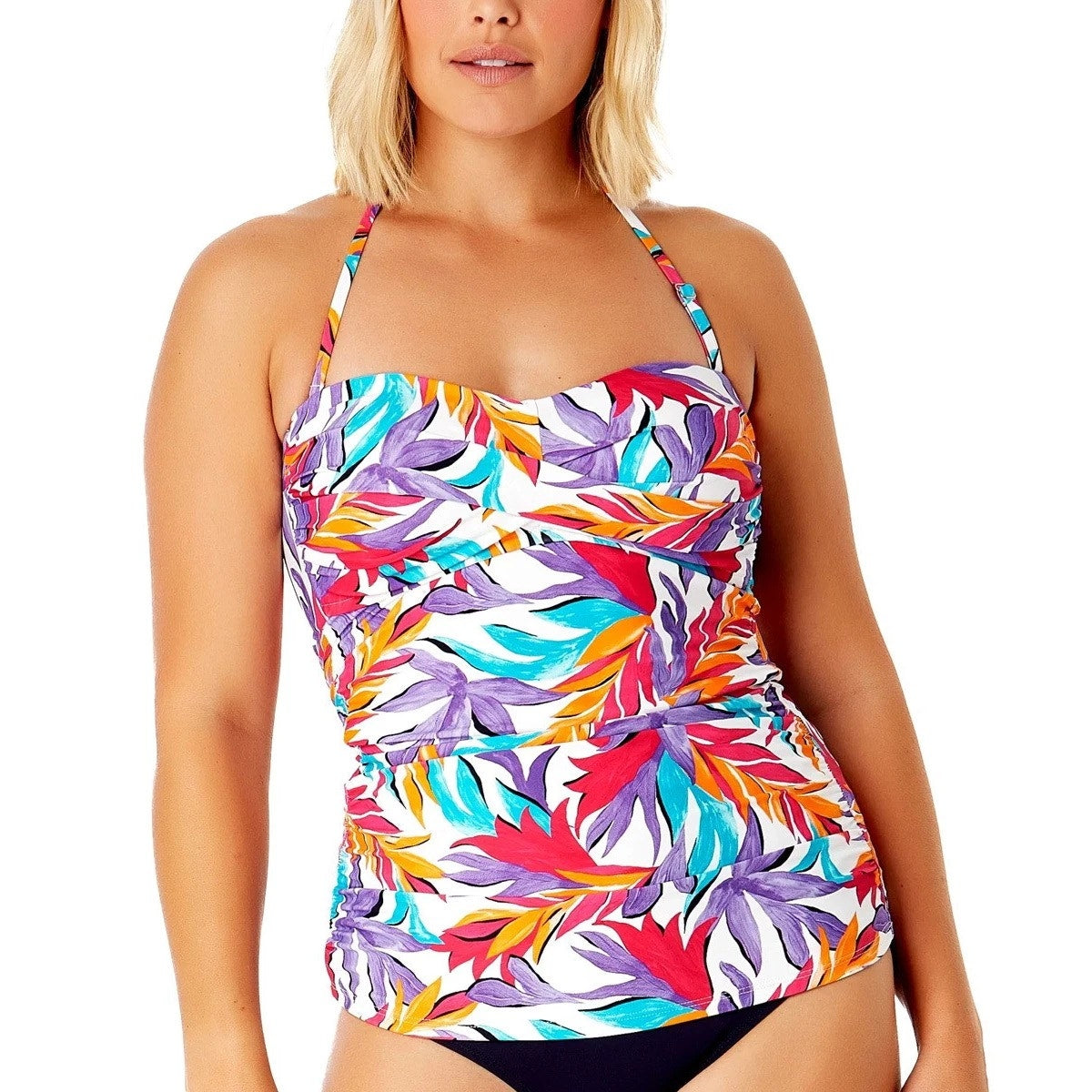 Anne Cole  Women's Anne Cole Twist Bandeau Swim Tankini In Multi Palm Print