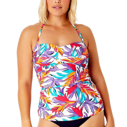 Anne Cole  Women's Anne Cole Twist Bandeau Swim Tankini In Multi Palm Print