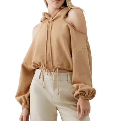 Out from Under Women's Camel Brown Cropped "Ava" Cutout Hoodie