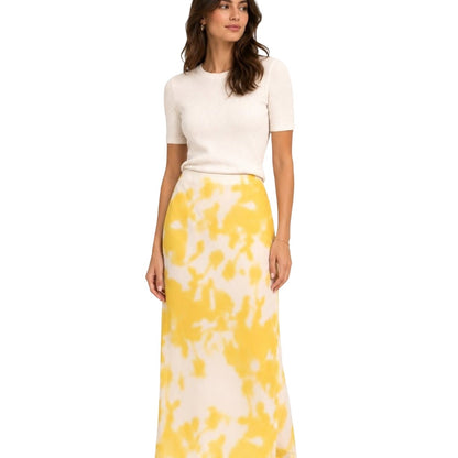 Calvin Klein Women's Chiffon Midi Slip Skirt in Yellow & Cream
