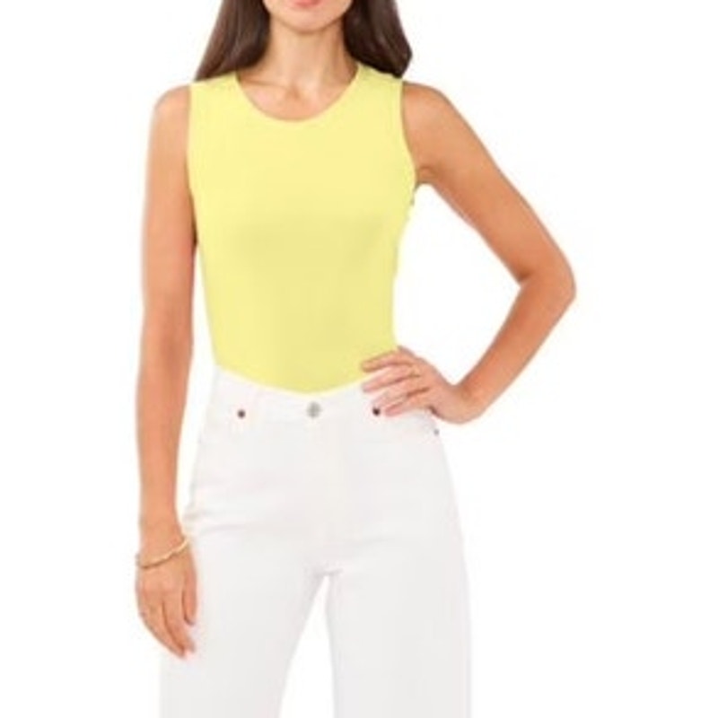Vince Camuto Women's Sleeveless Back Keyhole Split Hem Top Bright Lemon Yellow