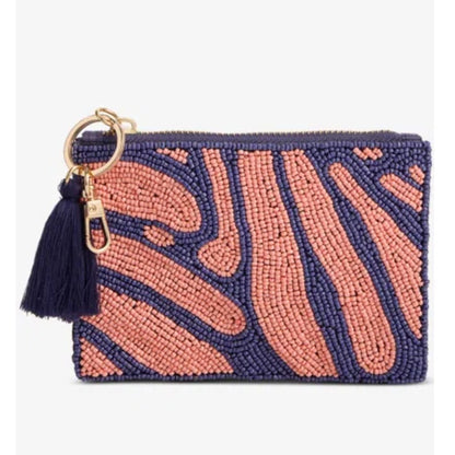 On 34th Hand Beaded Coin Purse in Blue and Pink