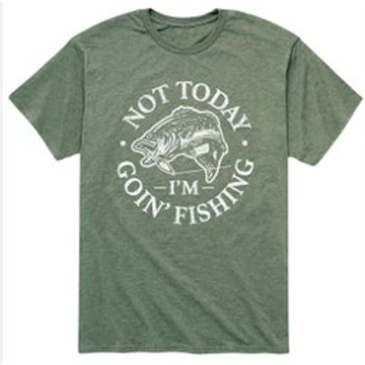 Gildan Men's Heather Green & White "Goin' Fishing" Graphic Tee Shirt