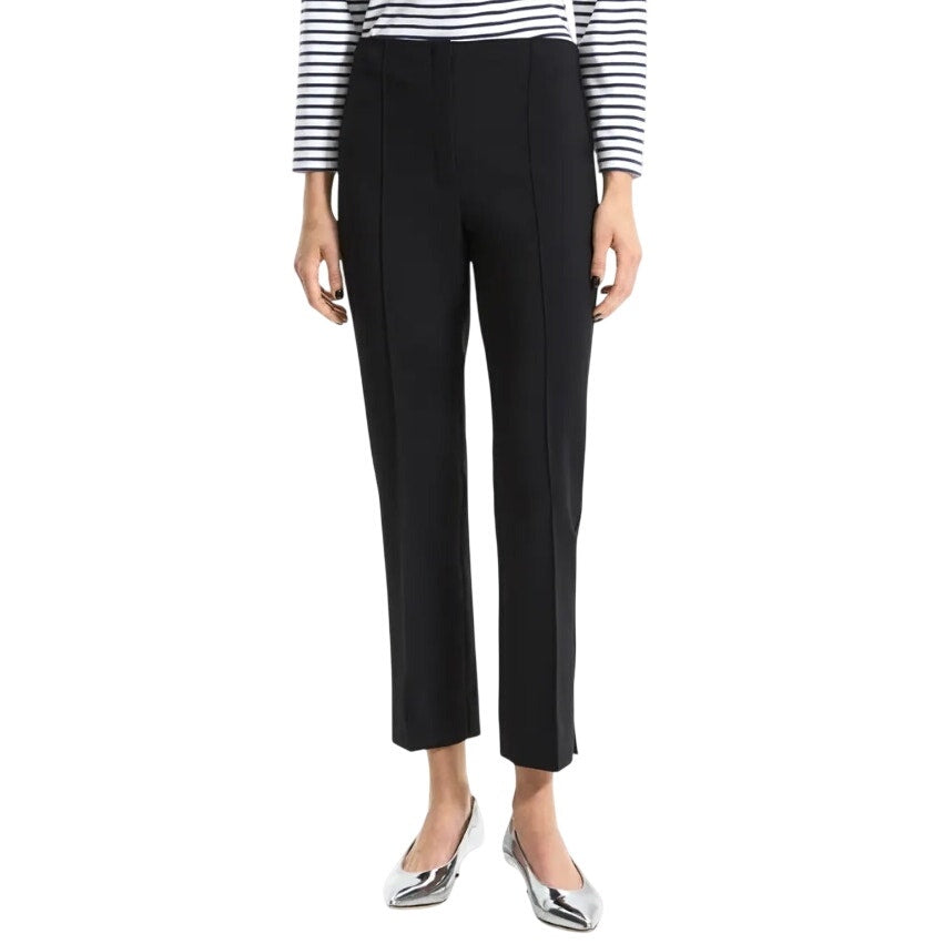Theory Pintuck Straight-Leg Tailored Crepe Pants Black