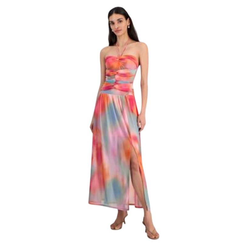Bar III Women's Printed Halter Bandeau Midi Dress in Ayla Abstract Pink