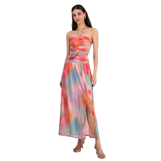 Bar III Women's Printed Halter Bandeau Midi Dress in Ayla Abstract Pink