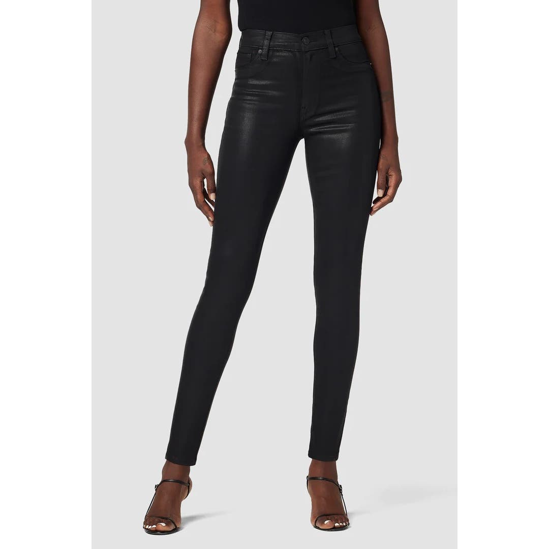 Hudson Barbara High-Rise Coated Super Skinny Jean Black Noir, Size 28